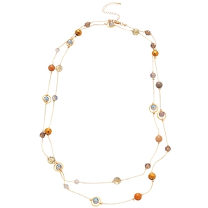 Vintage mehrlagige Perlenkette mit Bernstein- und blauen Kristallakzenten auf Goldkette