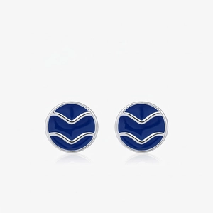 925 Sterling Silber Runde Ohrstecker Mit Blauem Emaille Wellenmuster Retro Minimalistischer Stil Schmuck Für Damen