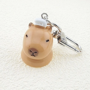 Detailed view of 3D Capybara keychain with resin finish and silver metal clasp