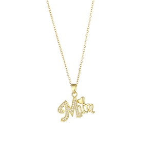 Gold stainless steel Mom pendant necklace with zircon heart and clear crystal stones