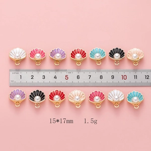 Colorful alloy shell pearl pendants for DIY jewelry making with 15x17mm size reference