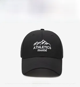 Detailed view of mountain peak embroidery on a breathable mesh quick-dry sport cap