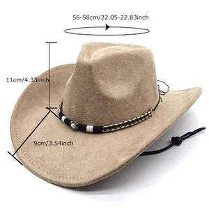 Size chart for Western suede cowboy hat with 9cm brim and 56-58cm head circumference