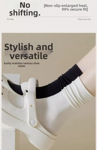 Close-up of cotton socks with ribbed texture worn with chunky white platform sneakers
