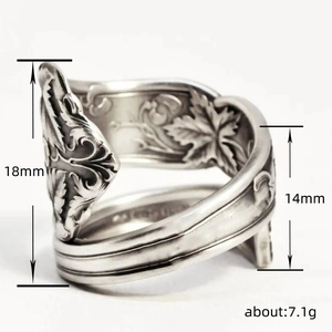 Anello vintage a foglia d'acero con motivi floreali incisi, fascia 14-18 mm