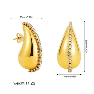 Detailed dimensions showing 1.42 inch height teardrop earrings with zircon stones