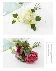 Close-up of artificial peony and rose bouquets for home decor and photography