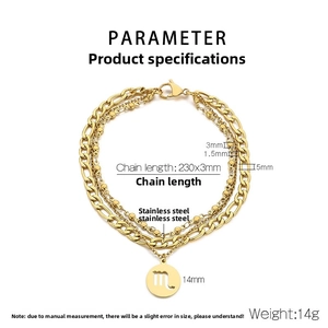 Spécifications détaillées du bracelet de cheville triple Scorpio en acier inoxydable doré