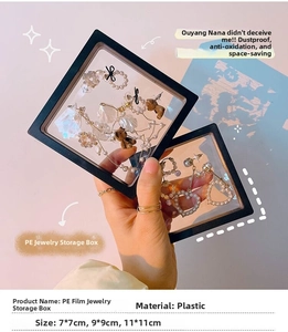 Detailed view of square PE film floating boxes for jewelry display and storage