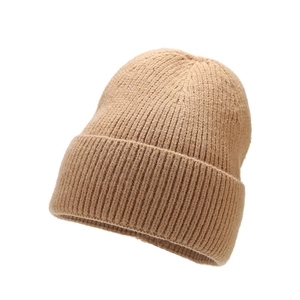 Unisex ribbed knit beanie hat in khaki brown for warm autumn and winter outdoor wear