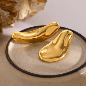 Minimalist 18k gold plated stainless steel irregular lava earrings with high mirror polish