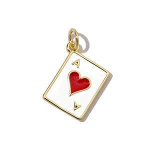 Detailed close-up of Ace of Hearts poker card pendant with red heart and gold border