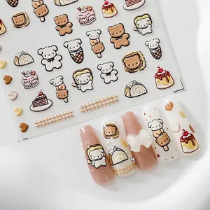 Adesivi Per Unghie In Rilievo 5D Simpatico Orsetto Dessert Cartone Animato Torta Biscotto Autoadesivi Rilievo 3D Decalcomanie
