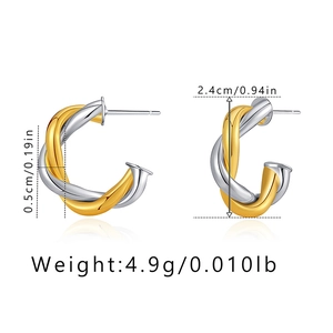 Detailed size view of two-tone twisted hoop earrings with gold and silver finish