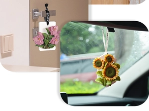 Pietre aromatiche floreali in gesso con nastri su specchietti auto e maniglie delle porte