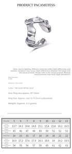 Detailed size chart for 925 sterling silver open ring with inner diameter measurements
