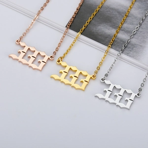 Detailed view of angel number 111 necklaces in gold, rose gold, and silver finishes