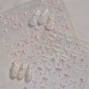 Exquisite bow and butterfly nail art stickers in pastel colors model MS 661 for DIY manicure