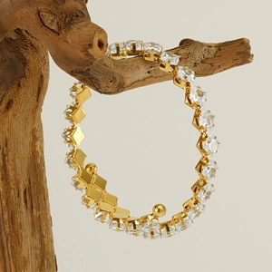 Double-layered 18k gold plated stainless steel wrap bracelet with square zircon stones