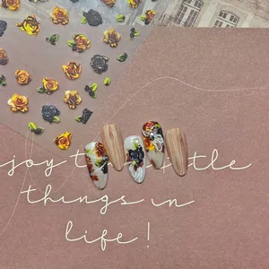 Nail Art Stickers Self-Adhesive 3D Relief Gold Black Rose Flower Pattern Manicure Decoration