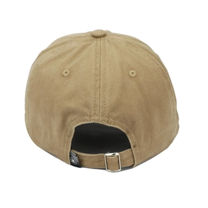 Back view of SN letter cotton baseball cap with adjustable metal buckle in khaki color