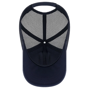 Navy blue breathable mesh baseball cap with long brim for outdoor sun protection