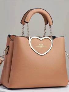 Pink PU leather tote with heart metal handle and always love you engraving