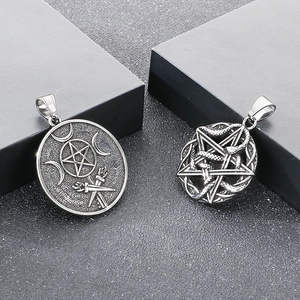 Mystical Hecate Wheel Pendant Necklace Stainless Steel Pentagram Serpent Occult Triple Moon Goddess Punk Gothic Jewelry