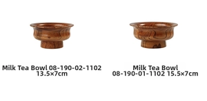 Macro view of solid wood tea cups with natural grain patterns in two sizes