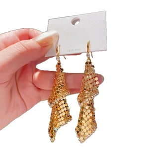 Elegant 18k gold plated long tassel earrings with S925 silver post and spiral mesh design