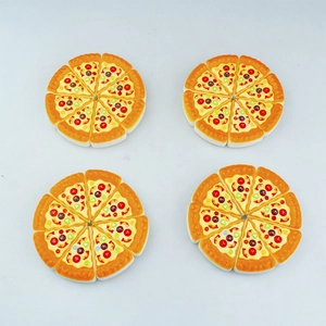 Detailed top view of realistic 3D pizza-shaped novelty toys arranged on white background