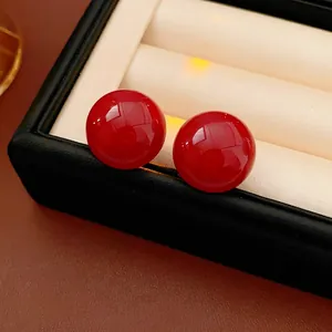 Orecchini A Lobo Con Sfera Rossa Con Perno In Argento Acrilico Lucido Gioielli Geometrici Vintage Per Donna