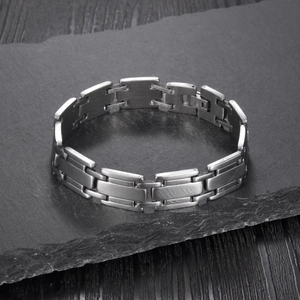 Minimalist punk stainless steel link bracelet for men with silver polished finish