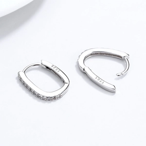 S925 sterling silver oval hoop earrings with sparkling cubic zirconia pavé setting