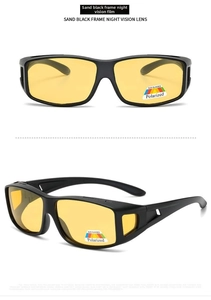 Detail of matte sand black polarized night vision glasses with yellow lenses for cycling