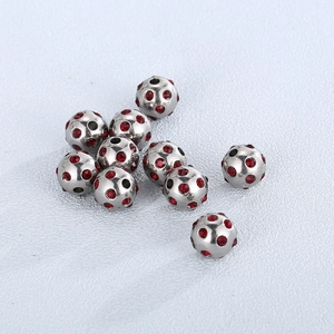 Polished silver stainless steel beads set with vibrant red crystals for DIY jewelry making