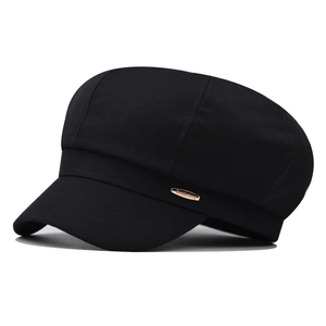 Newsboy Cap Women Octagonal Hat Vintage British Style Cotton Blend With Metal Badge Casual Autumn Winter Headwear