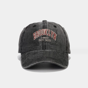 Vintage washed Brooklyn 1898 embroidery baseball cap in charcoal black cotton fabric