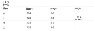 Size chart for women's loose faux leather jacket with bust and length measurements