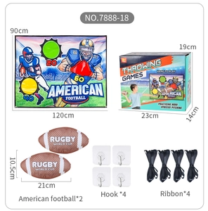 Composants détaillés du kit de jeu de cible de rugby avec dimensions et accessoires