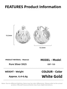 Detailed dimensions of S925 sterling silver hoop earrings with CNC laser cut texture
