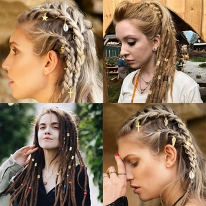 261pcs dreadlock hair jewelry set with golden alloy rings and bohemian pendants