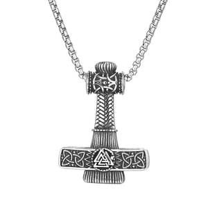 Vintage silver Viking Thor's hammer pendant necklace in stainless steel with Celtic knots