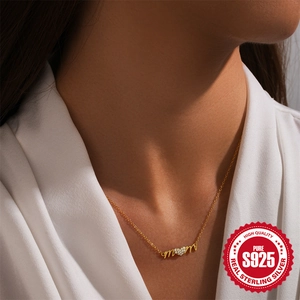 Elegant gold S925 sterling silver MOM heart pendant necklace for women on neck