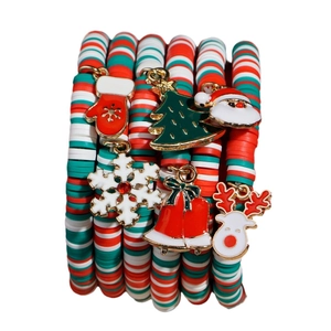 Christmas beaded bracelet set with santa, snowflake, and reindeer charms in festive colors