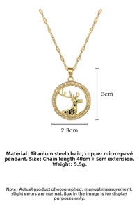 Close-up of luxury deer circle necklace with measurements 2.3cm diameter and 3cm height
