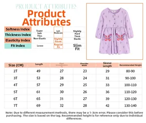 Size chart for girls' embroidered knit dress showing lengths and bust measurements