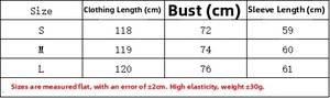 Size chart for V-neck knit midi dress with measurements for lengths, chest, and sleeves