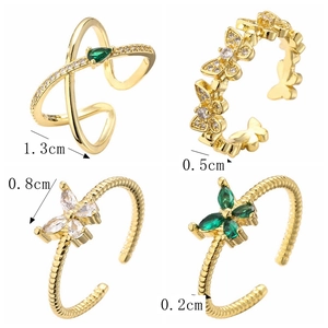 Detailed view of gold plated butterfly rings with zircon inlay and size dimensions