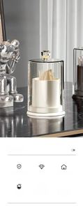 Detailed view of dustproof PET cotton swab organizer with elegant crystal-like handle